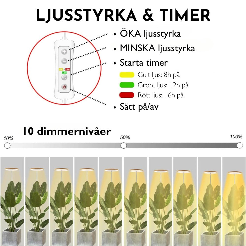 Växtlampa med Timer & Justerbar Höjd